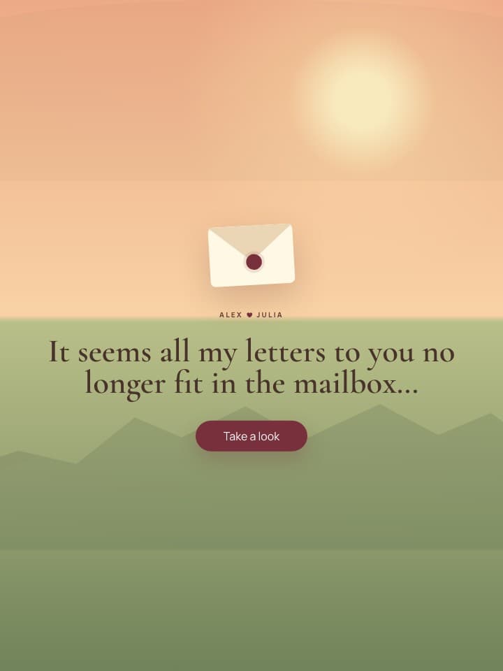 Love Mailbox opening screen with a sealed letter