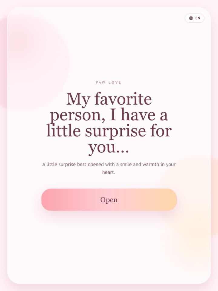 Paw Love surprise opening screen